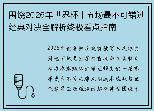 围绕2026年世界杯十五场最不可错过经典对决全解析终极看点指南